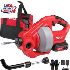 20V Cordless Electric Drain Snake 25Ft Cable with Battery & Charger