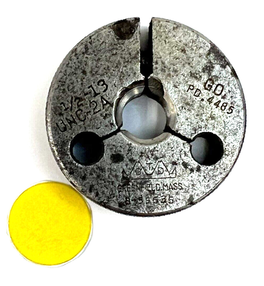 CTD GREENFIELD MASS 1/2-13 UNC-2A THREAD RING GAGE GO PD .4485 OAL 1-11/16&Prime;