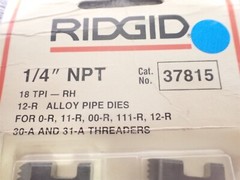 Ridgid 37815 1/4&Prime; NPT Alloy RH 18 TPI Pipe Threader Dies (BN411)