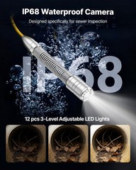 VEVOR Sewer Camera with WiFi 98.4ft/30m IP68 Drain Pipeline Camera 12 LED Lights