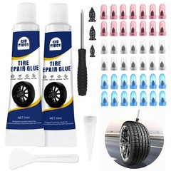 42 PCS Tire Repair Rubber Nails Screws Kit 2 Tubes Black Sealant 3 Sizes Plug