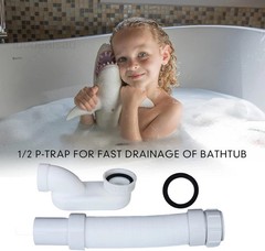 Bathtub Shower Drain Pipe, Low Profile Flat 1 1/2 P Trap Kit, Flexible White