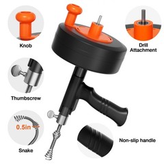 25FT Drain Auger Snake Tool &ndash; Manual & Drill Powered Hair Removal Cleaner for Si