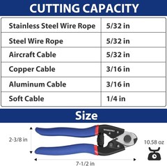 Cable Cutter, 7-1/2 Inch Heavy Duty Wire Rope Cutter | CR-V Steel Wire Cable wit