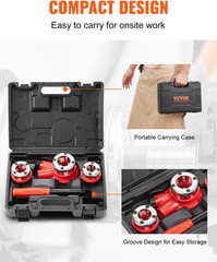Ratchet Pipe Threader Kit with 3 Dies, 1/2&Prime; NPT, 3/4&Prime; NPT, 1&Prime; NPT Ratcheting Pip