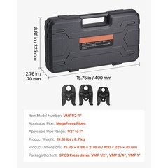 3 &ndash; Piece Pressing Jaws Set, 1/ 2&Prime;, 3/ 4&Prime;, 1&Prime; for Carbon Steel Pipes, with Case