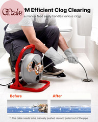 Drain Cleaner Machine 50 FT X 5/16 Inch, Sewer Snake Auger with 228RPM Electric