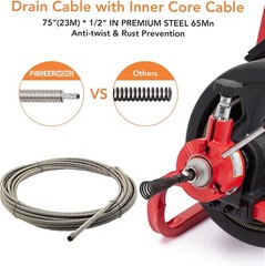 75Ft x 1/2 Inch Drain Cleaner Machine Electric Drain Auger Cleaner Sewer Snake