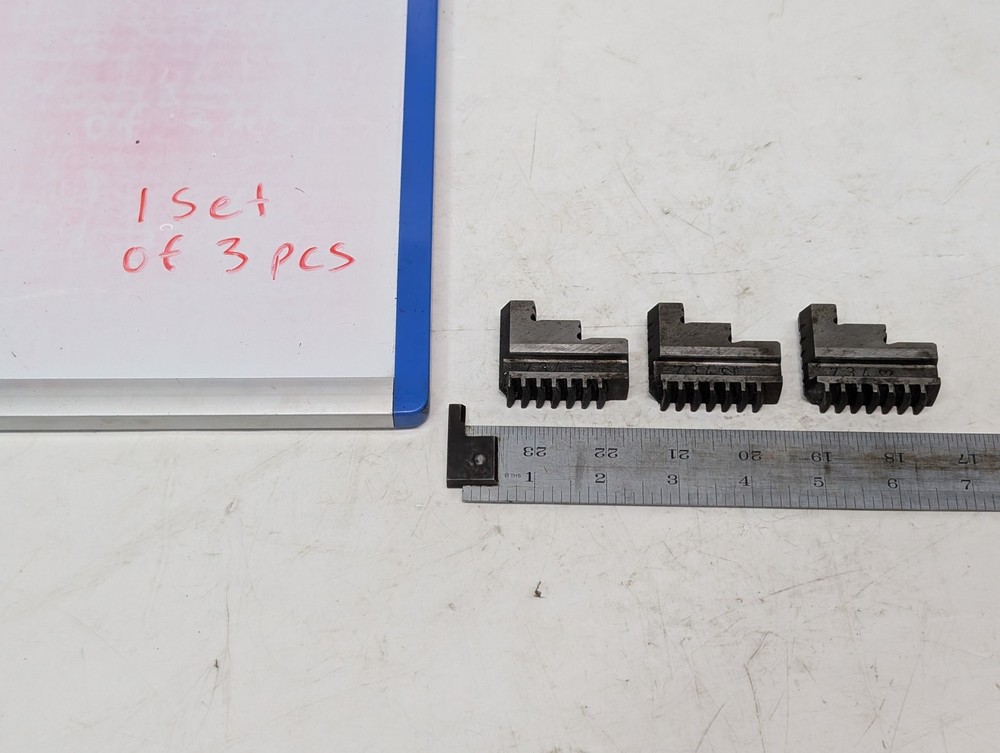 Set of 3 Unbranded 734 Lathe Chuck Jaws as shown in photos, marked 1, 2, 3