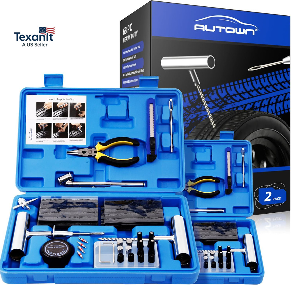 Flat Tire Repair Kit with Plug 68 Pcs for Car, Motorcycle, ATV, Jeep, Truck, Tra