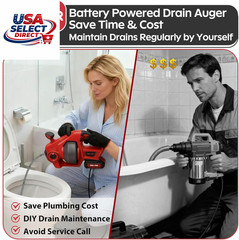 20V Cordless Electric Drain Auger, 25FT Auto-Feed Snake, LED Light