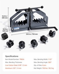 Manual Tube Roller Bender 1-1/2in 6 Dies Carbon Steel Square Round Pipe