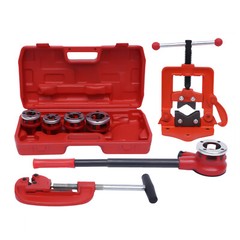 Ratchet Pipe Threader Kit Ratcheting Set w/ 5 Dies 3/8&rdquo; to 1-1/4&rdquo;& Handle BSPT