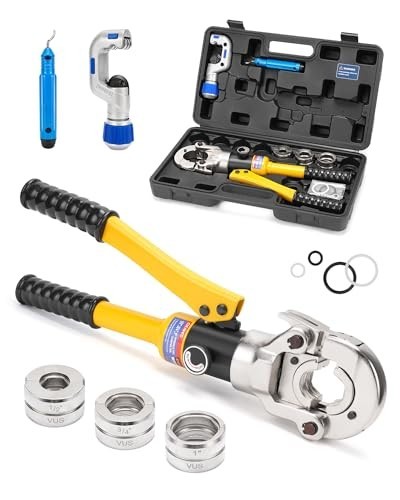 Copper PEX Press Crimping Tool Kit 1/2 3/4 1-In 360-Deg W/ Sleeves Pipe Cutter