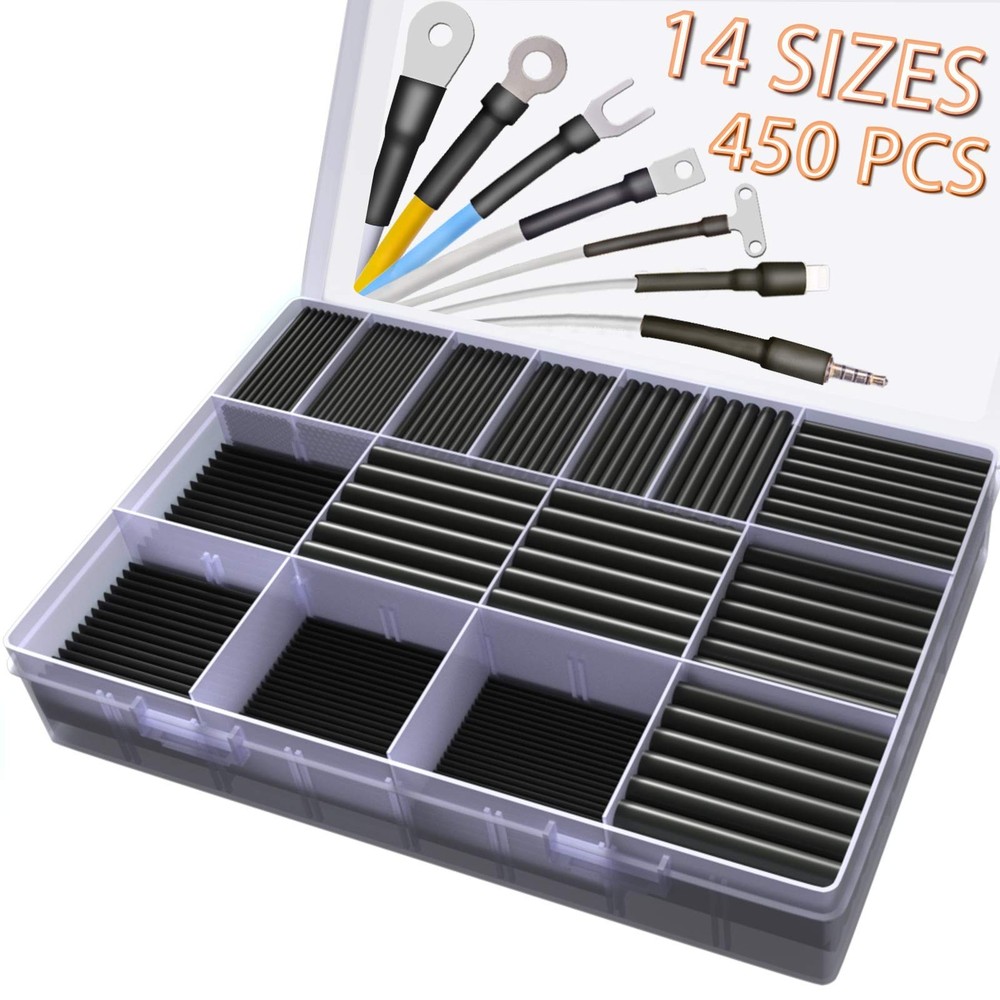 450 Pcs Heat Shrink Tubing Kit, 14 Sizes Black Heat Shrink Tube, Shrink Ratio&hellip;