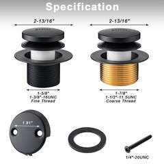 BOOMIBOO Bathtub Drain Tip-Toe Trim Set with Two-Hole Overflow Matte Black