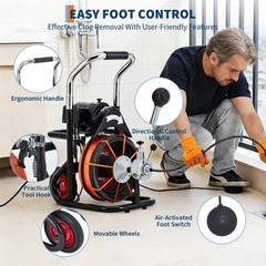100FT x 3/4 Inch 750 W Auto Feed Sewer Snake Drain Cleaner Machine W/10 Cutters