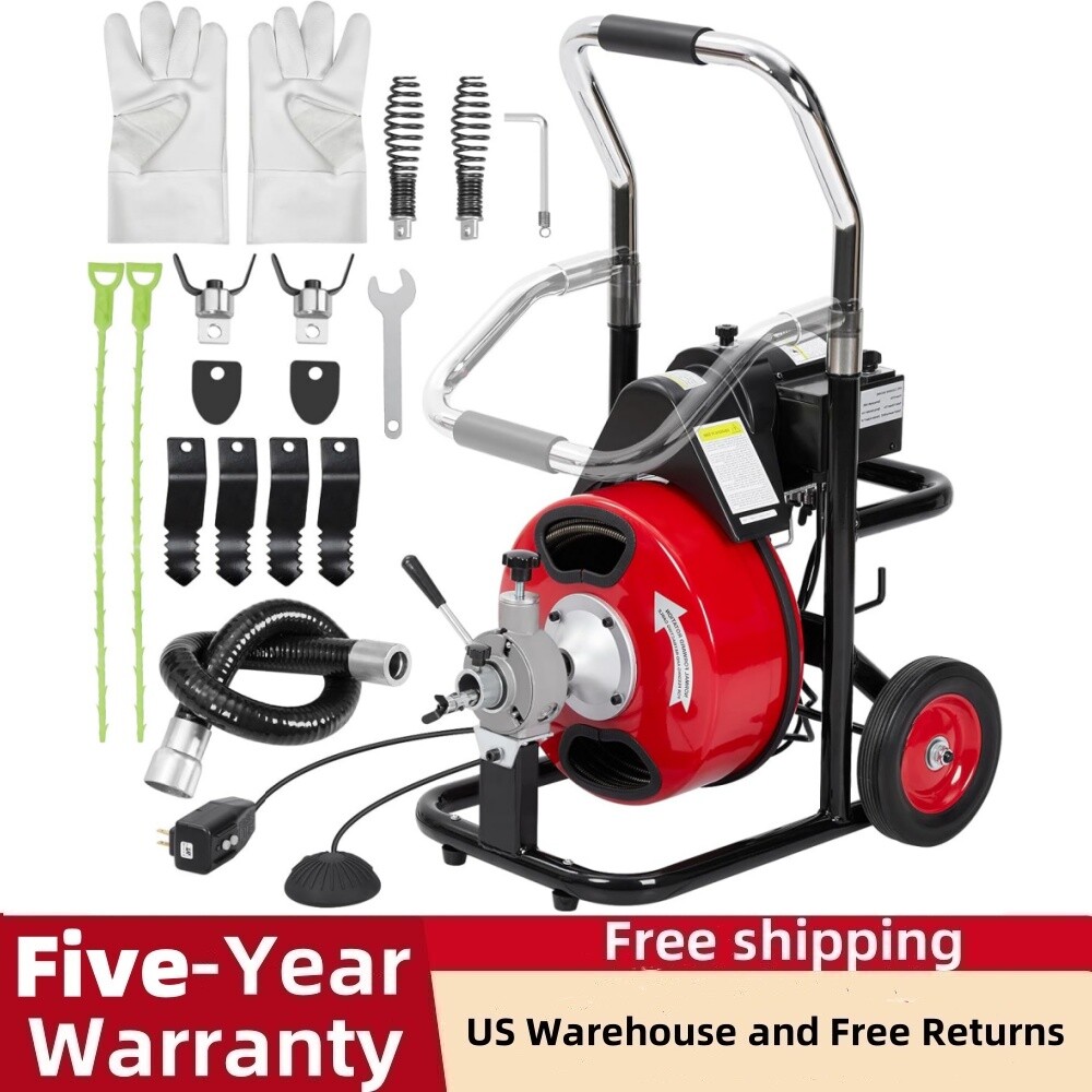 ☑️1/2inch 75FT Red&black Drain Cleaner Machine Drain Auger for 1 to 4 Inch Pipes