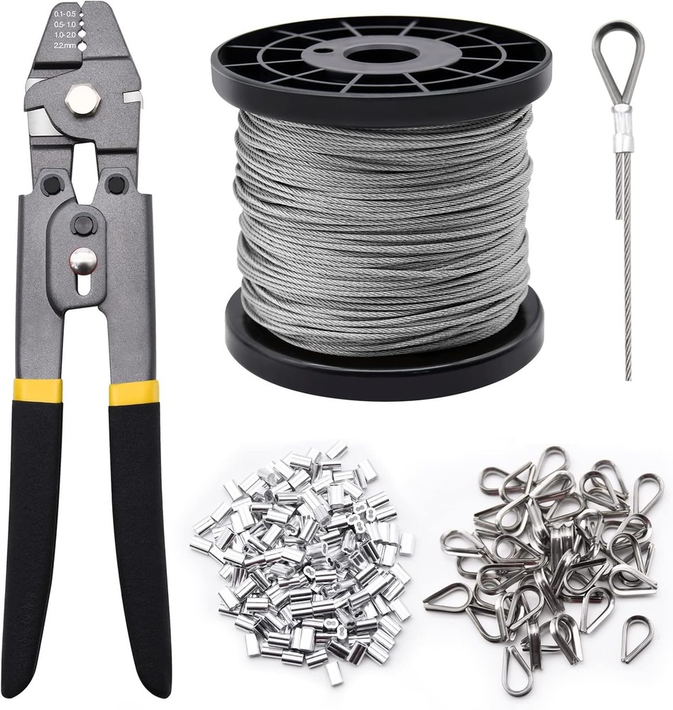 328ft 1/16&Prime; Wire Rope Crimping Tool Kit | for Railing, Decking, Picture Hanging