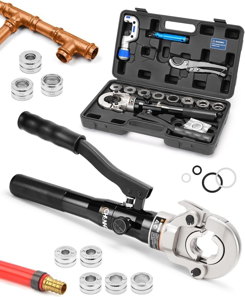 Hydraulic Copper Tube Fittings Press Crimping Tool Kit for 1/2, 3/4, 1&Prime; PEX Pipe
