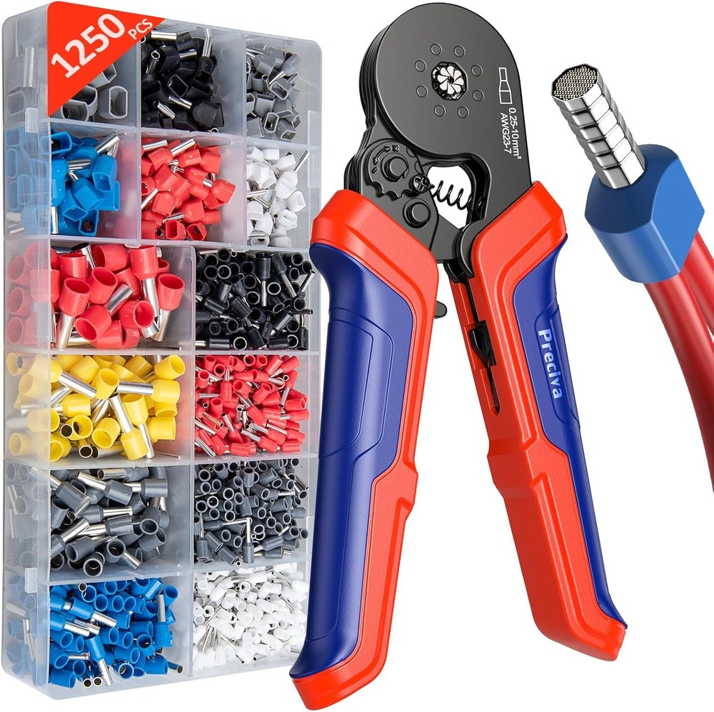 Octagonal Crimping Pliers Tool Kit with 1250PCS Single & Twin Ferrule Connectors