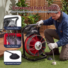 75FT x 1/2 In Drain Cleaner Machine,2&Prime;-4&Prime; Pipes Manual Feed Electric Drain Auger
