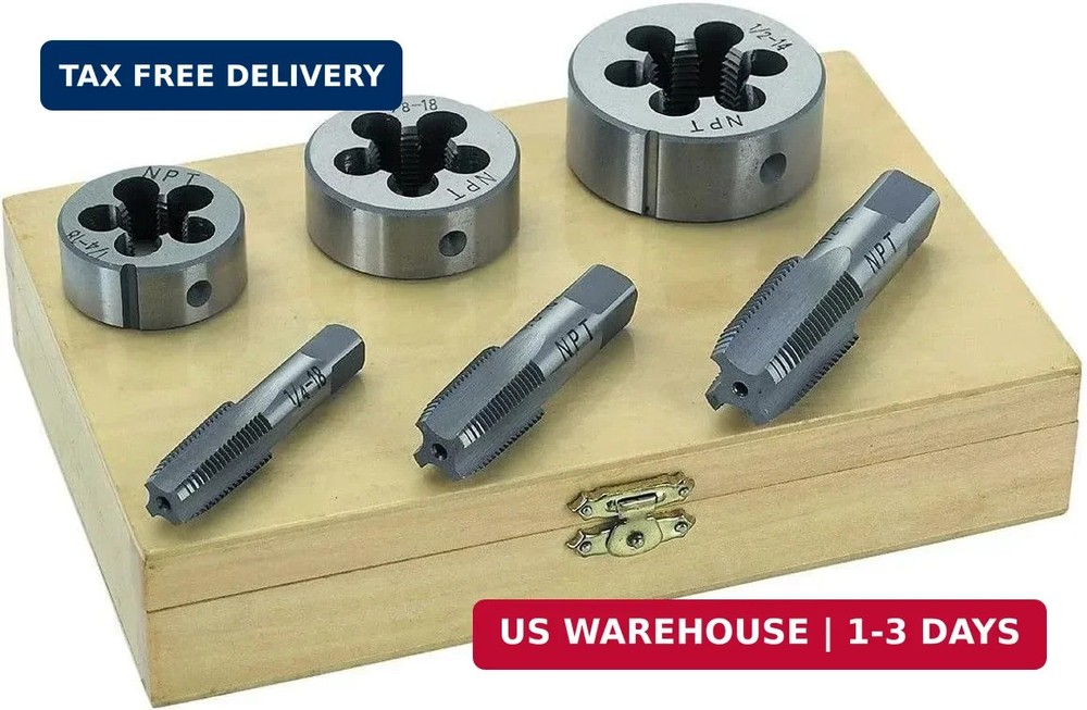 6PC 1/4&Prime; 3/8&Prime; 1/2&Prime; STEEL TAP & DIE TOOL THREADER THREAD KIT PIPE THREADING