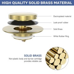 Brushed Gold Upgraded Tip Toe Tub Stopper, Universal Pop Up