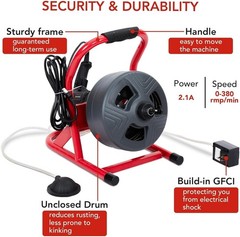 50Ftx5/16&rdquo; Drain Cleaner Electric Sewer Snake Cleaning Machine W/Cutters&Gloves