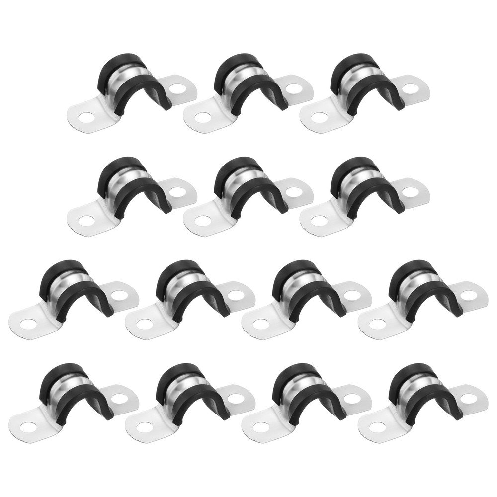 14Pcs 14mm(9/16&Prime;) Stainless Steel Rubber 2 Hole U-Tube Strap Clamp, Black