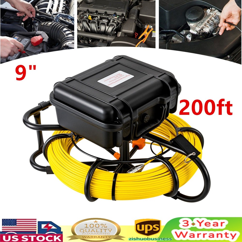 200ft/60m 9&Prime; Monitor Drain Sewer Camera Pipe Inspection Camera HD 1200TVL NEW