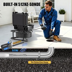 50m Sewer Drain Pipe Inspection Camera w/ 512HZ Locator 9&Prime; Monitor Self-Leveling