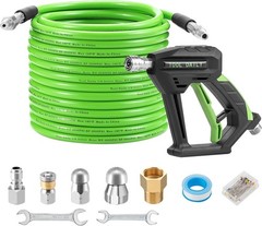 Sewer Jetter Kit for Pressure Washer 50 FT, Short Power Washer Gun, Drain