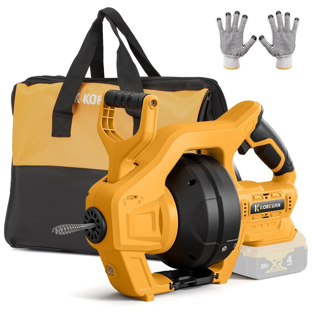 Cordless Drain Auger Fits Dewalt 20V Battery Auto Feed 23.62FT Cable Clog Cleane