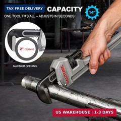 HAUTMEC 14 Inch Aluminum Straight Pipe Wrench, Adjustable Plumbing Wrench, 2&Prime; Ja