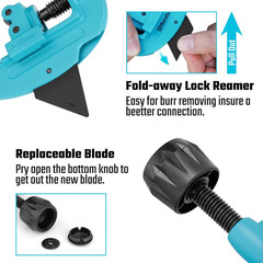 Quick-Acting Tubing Cutter for Copper, Brass, Aluminum & Plastic, Includes Reame