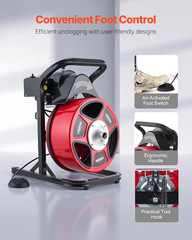 Drain Cleaner Machine 50 FT X 1/2 Inch, Manual Feed Sewer Snake Auger with 4 Cut