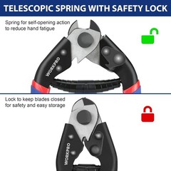 Cable Cutter, 7-1/2 Inch Heavy Duty Wire Rope Cutter | CR-V Steel Wire Cable wit