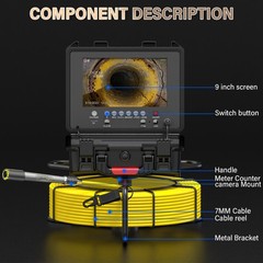 30m Pipe Inspection Camera 512hz Sewer Camera Meter Counter 9&Prime; Monitor IP68