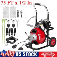 75Ft x 1/2In Auto-Feed Electric Drain Cleaner Machine Portable Sewer Snake Auger