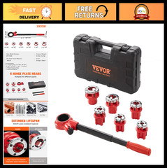 Portable Ratchet Pipe Threader Kit with 6 Dies, 1/4&Prime; to 1-1/4&Prime; NPT, Plumbing Too