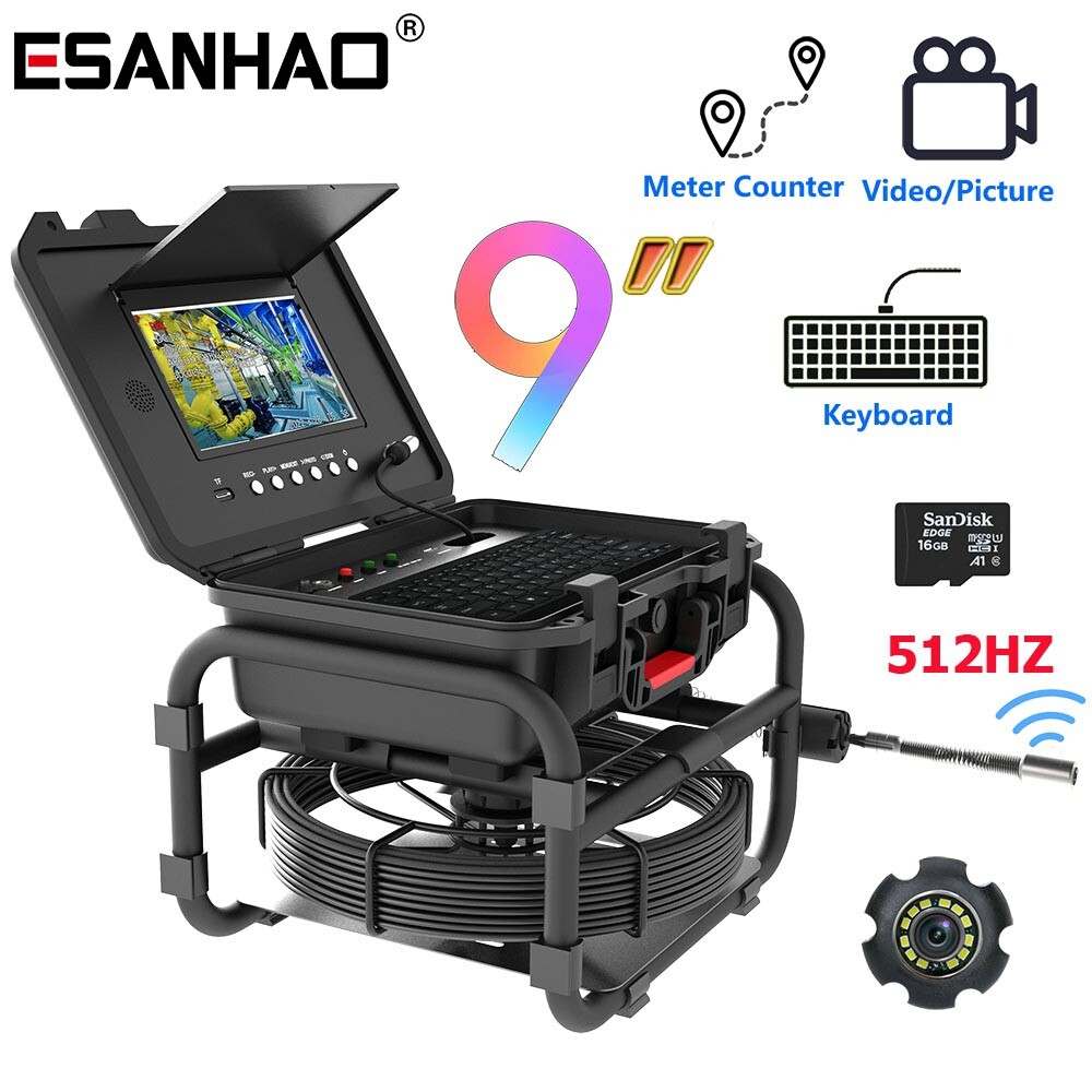 9&Prime; 60M Pipe Sewer Inspection Camera with 512hz Transmitter Keyboard Input IP68
