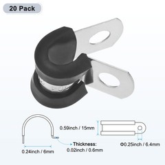 20-Pack Cable Clamps, 6 mm 304 Stainless Steel Rubber R Shape for Tube