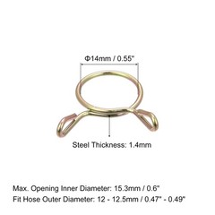 Fuel Line Hose Clips, 100pcs 14mm 65Mn Steel Tubing Spring Clamps