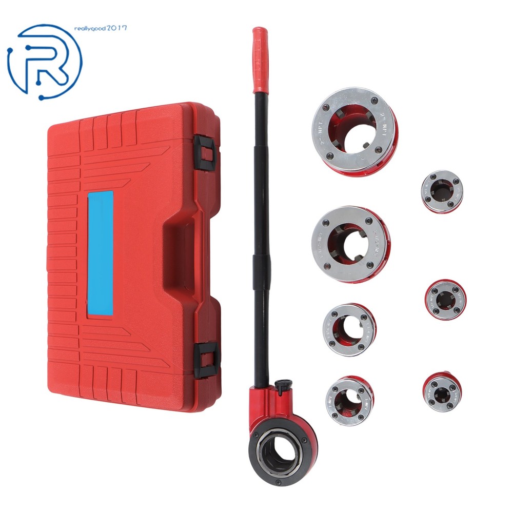 3/8&Prime; to 2&Prime; Die Dies Set with Handle Ratchet 7 Size Pipe Threader Threading