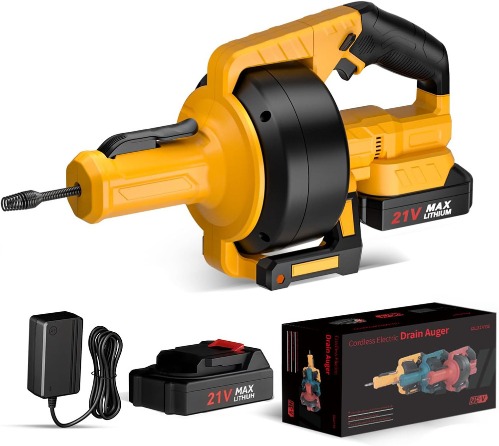 Electric Drain Auger,21V Cordless Drain Snake,25Ft Auto-Feed Snake Drain Hair Re