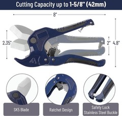 PVC Pipe Cutter Heavy Duty Tubing Tube Cutter 1-5/8&Prime; (42mm) Ratchet Cutting Tool