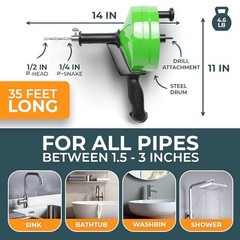 MEISTERFAKTUR Drain Snake 35FT With Drill Attachment &ndash; For Sink And Drain