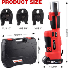 Pro Press Copper Pipe Crimping Tool Kit &ndash; 2X 5.0Ah Battery Powered &ndash; 1/2&Prime; 3/4&Prime; 1