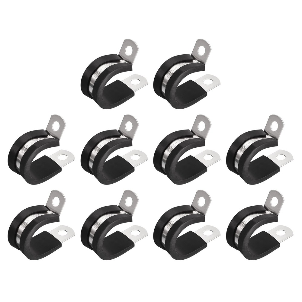20Pcs 11/16&Prime; Cable Clamp R Shape Stainless Steel Rubber Cushioned Pipe Strap